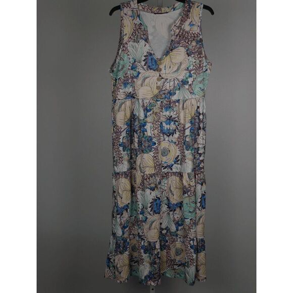 Women's Floral V-neck Button accent Midi Dress L - Picture 2 of 9
